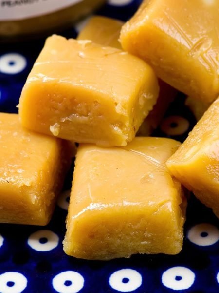 A square of creamy peanut butter fudge