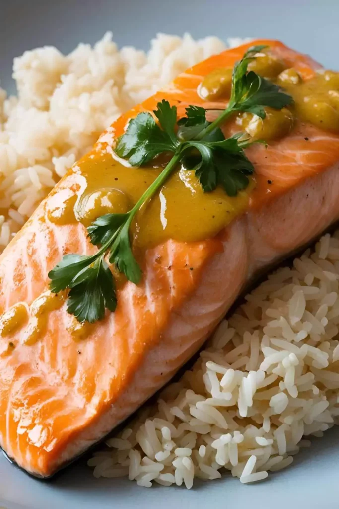 Garlic Butter Salmon Over Rice