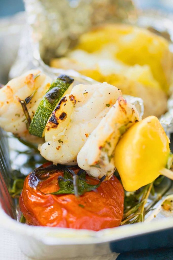 Grilled Fish and Veggies Skewers - PinnedRecipe
