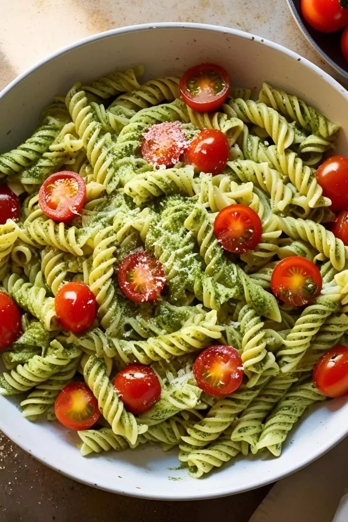 Creamy Pesto Fusilli with Cherry Tomatoes