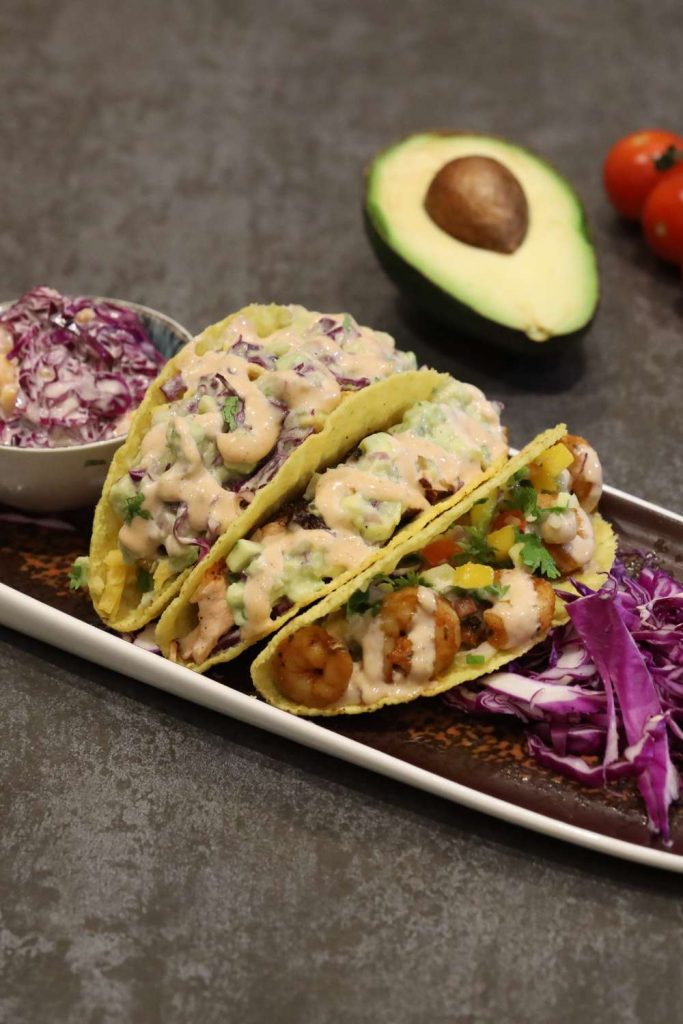 Grilled Cod Fish Tacos with Avocado Sauce