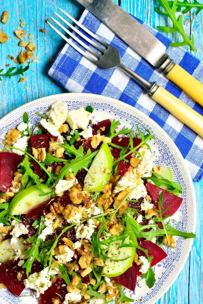 Apple & Beet Lettuce Salad with Feta and Walnuts