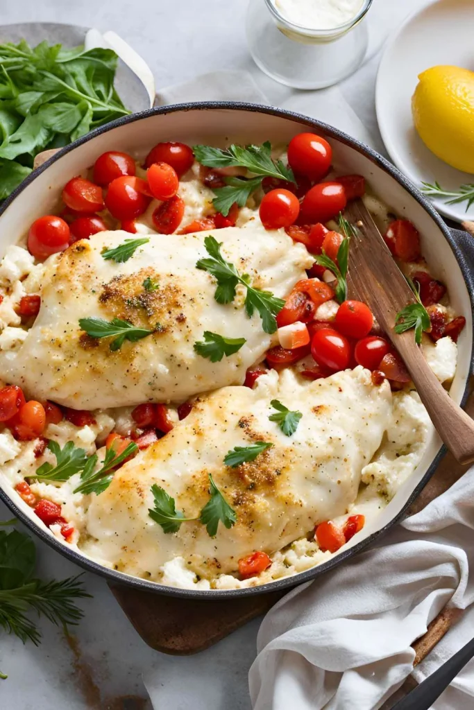 Baked Feta and Chicken with Cherry Tomatoes