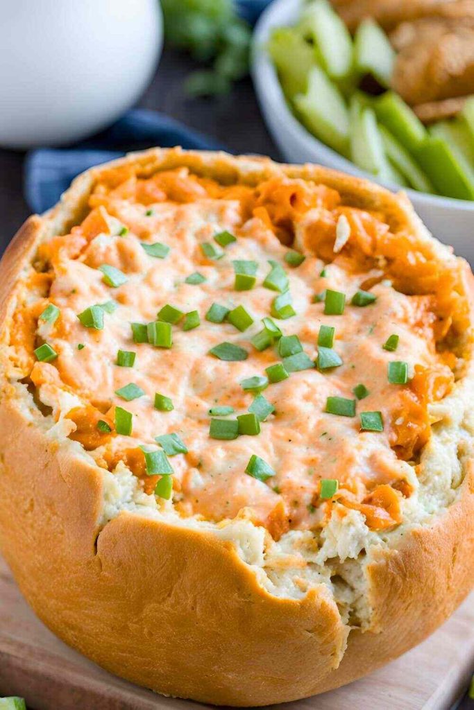 Buffalo Chicken Dip Stuffed in Bread Bowl