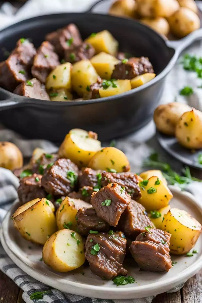 Garlic Butter Beef Bites and Potatoes