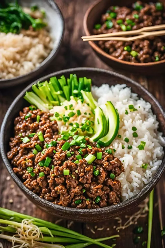 Korean Ground Beef and Rice Bowls