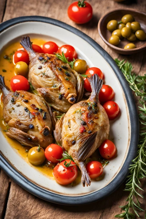 Mediterranean Baked Quail with Olives and Tomatoes