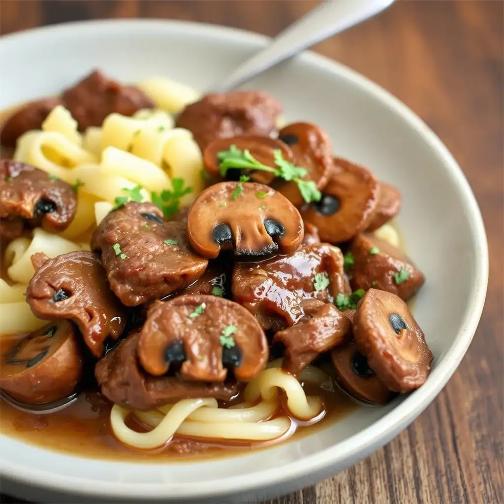 Slow Cooked Steak and Mushrooms