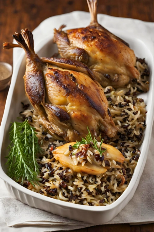 Stuffed Roasted Quail with Wild Rice