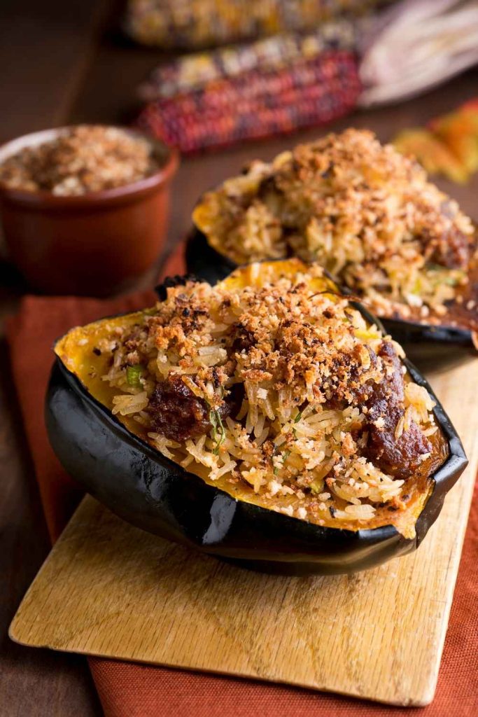 Wild Rice and Sausage Stuffed Acorn Squash - PinnedRecipe