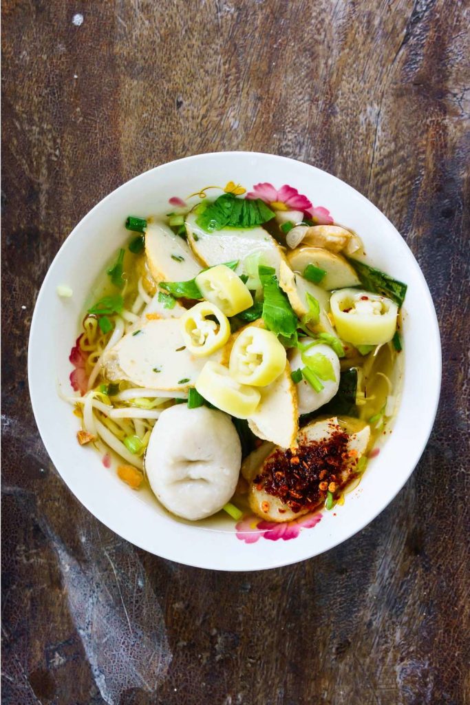 Spicy Peanut Dumpling Noodle Soup