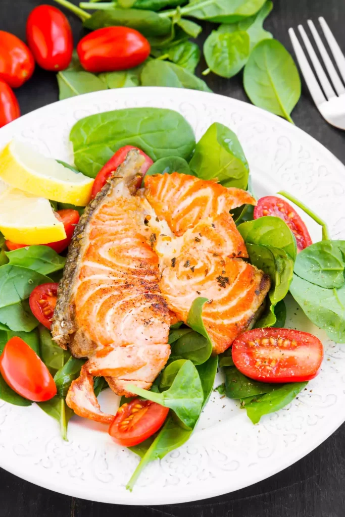 Spinach, Salmon, and Roasted Pear Salad