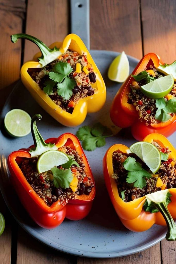 10. Quinoa & Black Bean Stuffed Peppers - Pinned Recipe