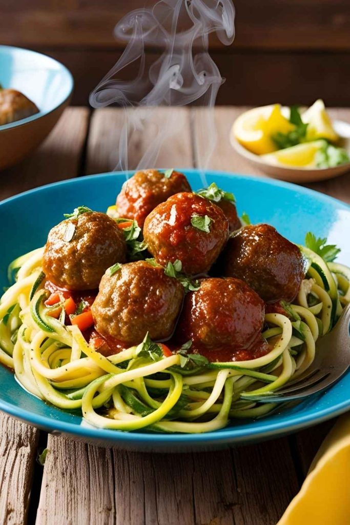 11. Greek Meatballs with Zoodles - Pinned Recipe
