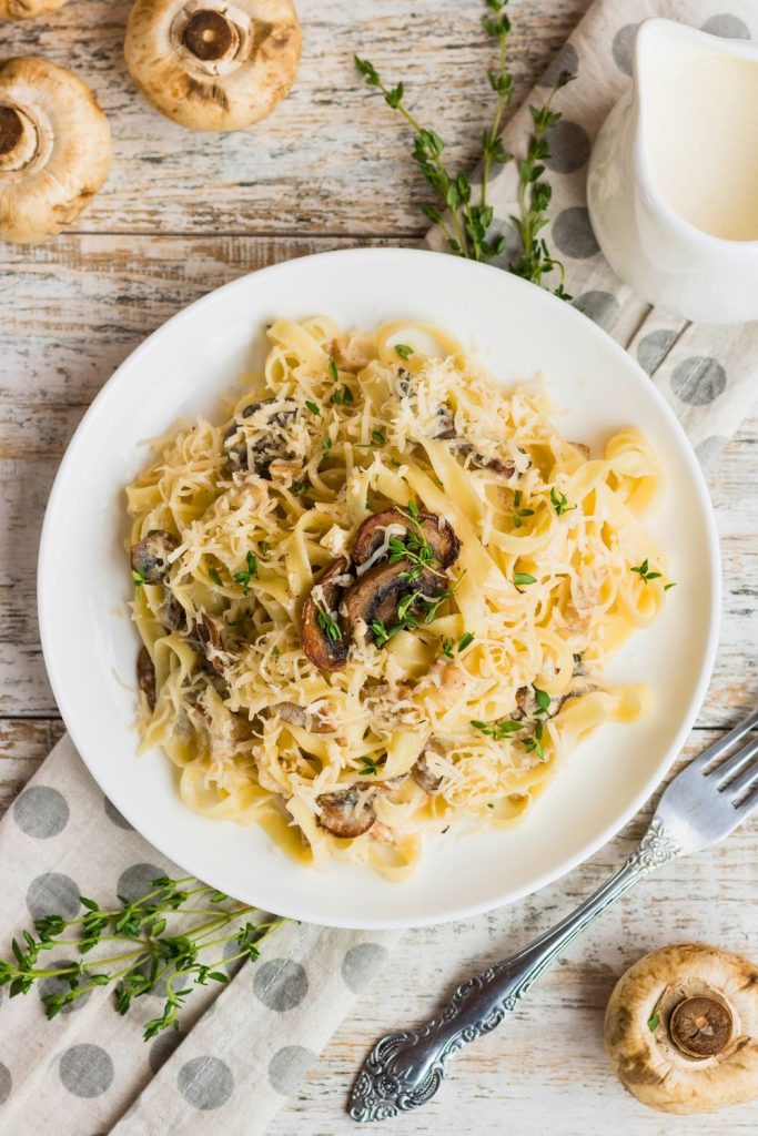 3. Ham and Mushroom Farfalle Alfredo - Pinned Recipe