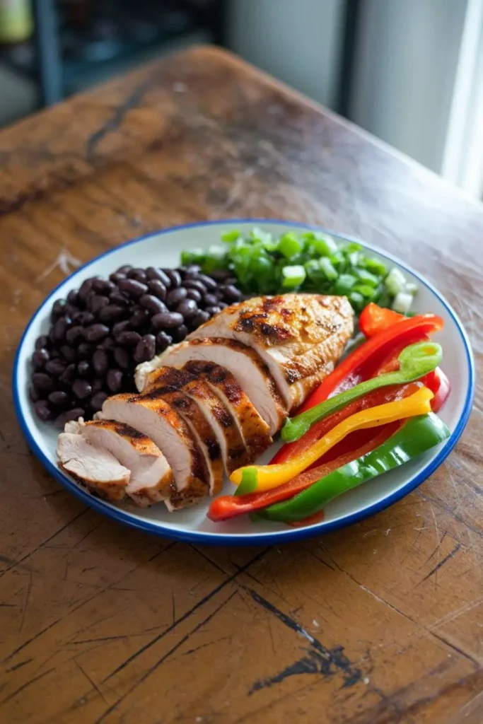 Ancho-Chicken-Breast-with-Black-Beans-Bell-Peppers-&-Scallions