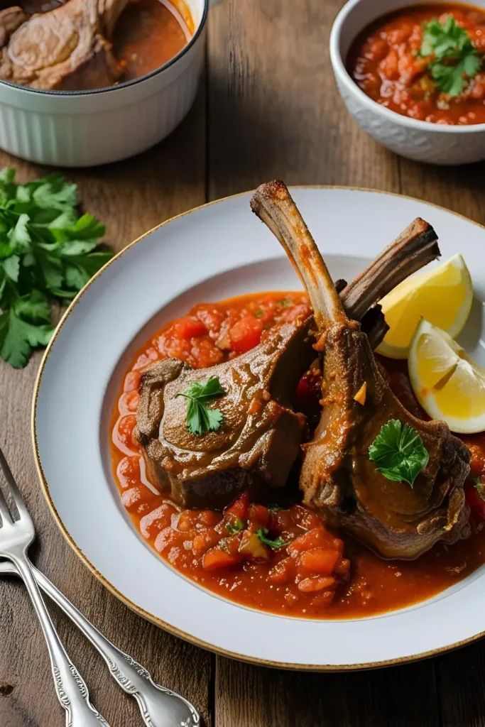 Baked Mutton Chops with Rich Tomato-Garlic Sauce