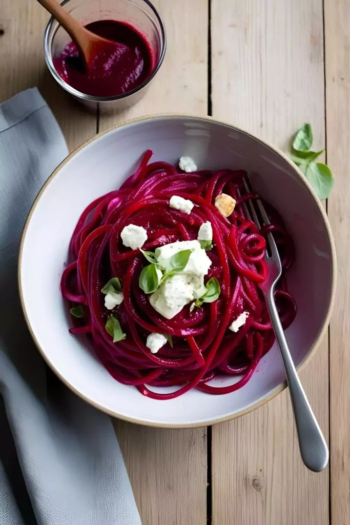 Beet Noodles with Goat Cheese