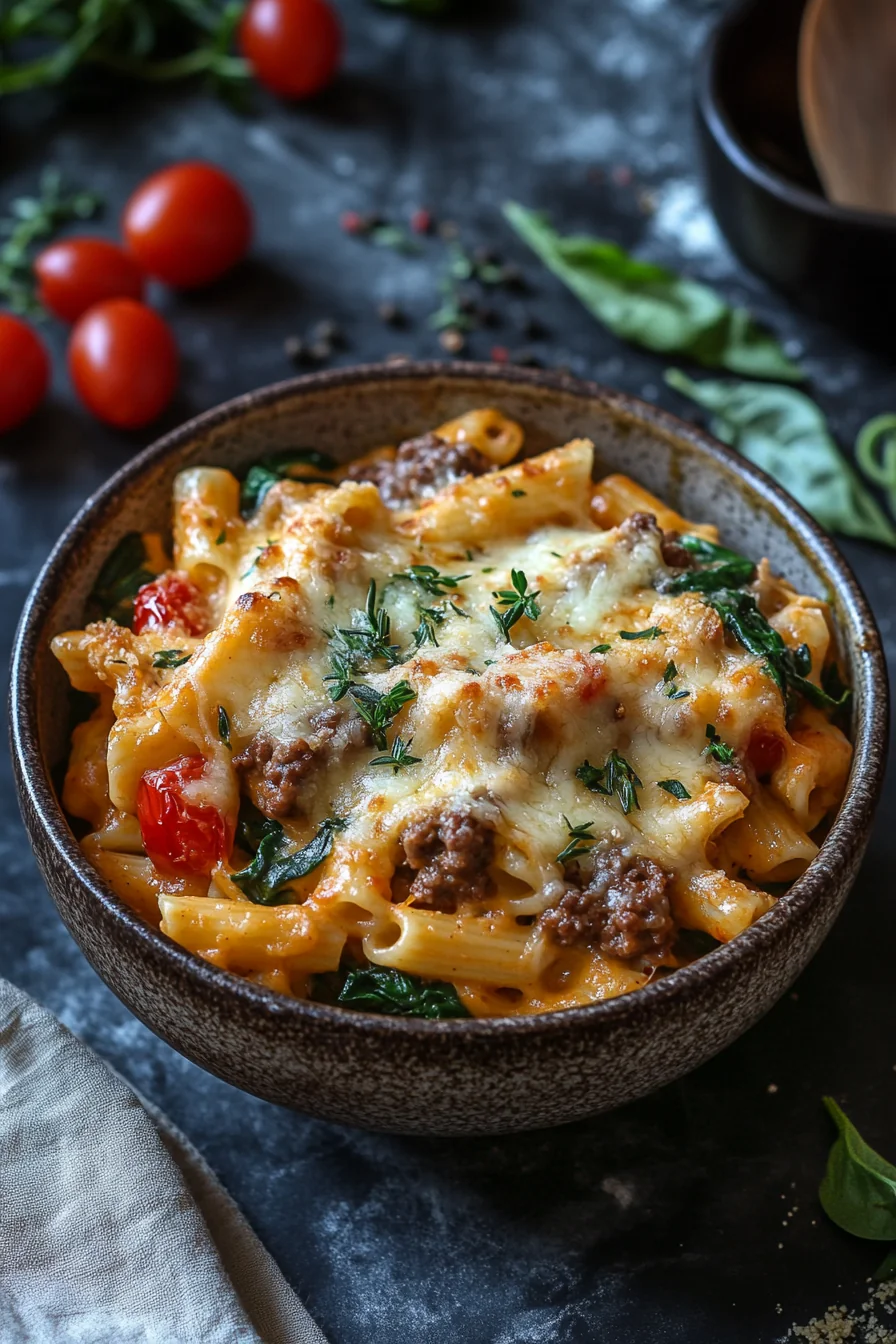 Cheeseburger Pasta With Spinach