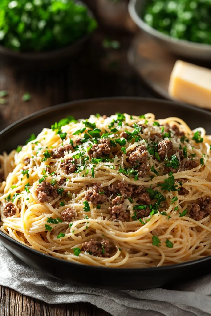 Creamy Garlic Cheeseburger Pasta