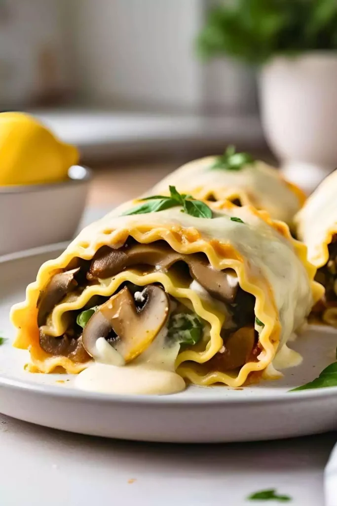 Lemony Mushroom Lasagna Roll-Ups