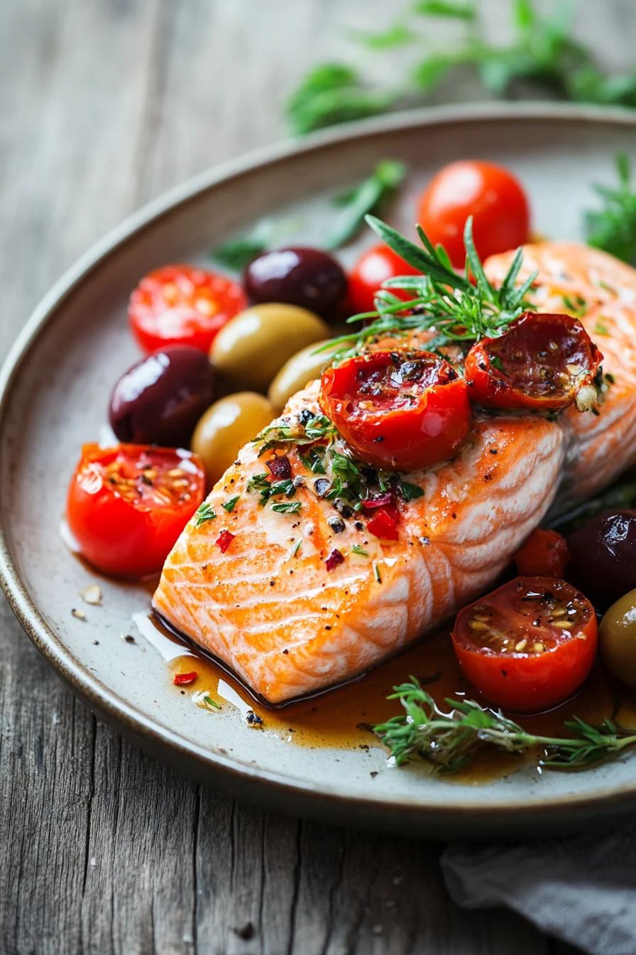 Mediterranean Salmon With Olives and Tomatoes