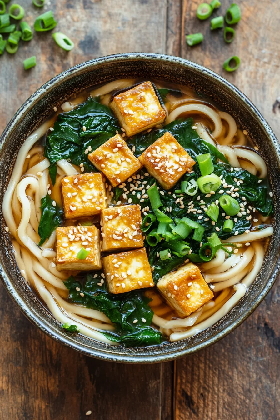 Miso Udon With Tofu and Spinach