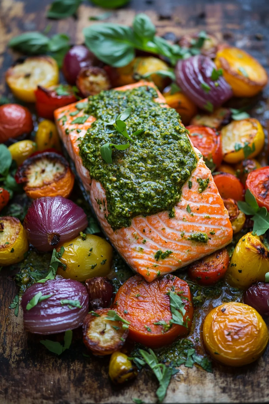 Pesto Salmon With Roasted Vegetables