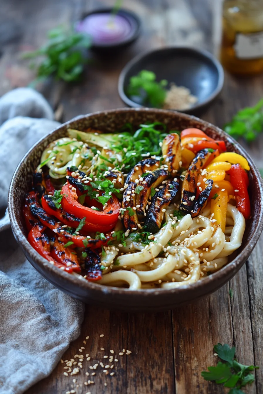 Udon Noodle Bowl With Grilled Vegetables