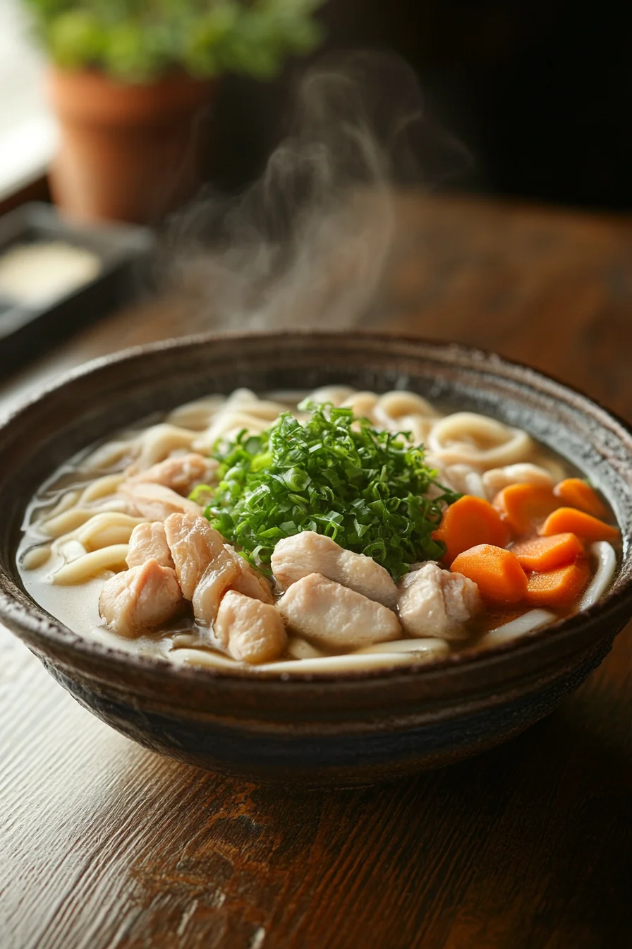 Udon Noodle Soup With Chicken and Vegetables