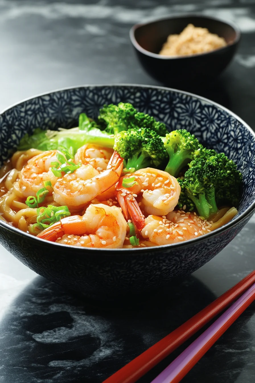 Yaki Udon With Shrimp and Broccoli