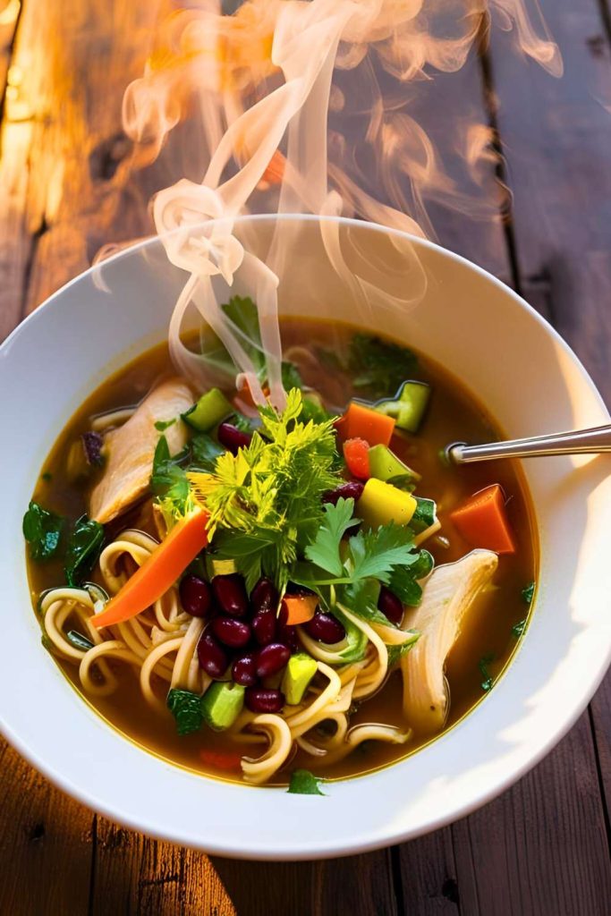 Chicken, Red Bean, and Veggie Noodle Soup